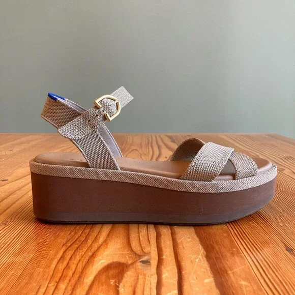 9 - Rothy's $179 Metallic Aurora Gold Criss Cross Platform Sandals NEW 1126GT - Picture 5 of 8